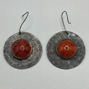 Vintage 925 Sterling Silver Red Coral Earrings from Thailand – Sunburst Design